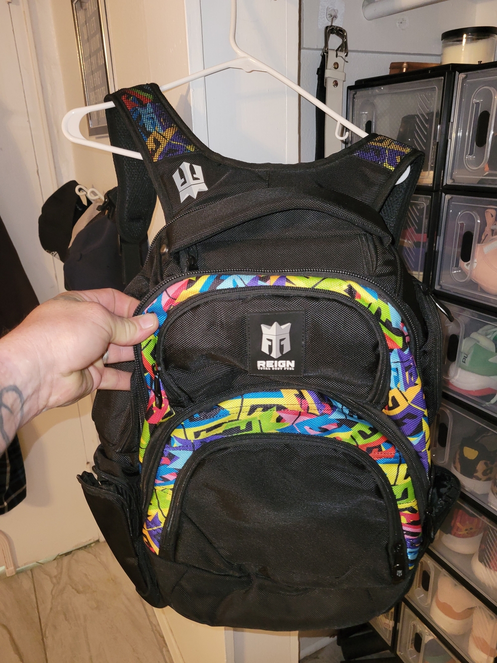 Reign Black Backpack with Neon Multicolor Graffiti Trim